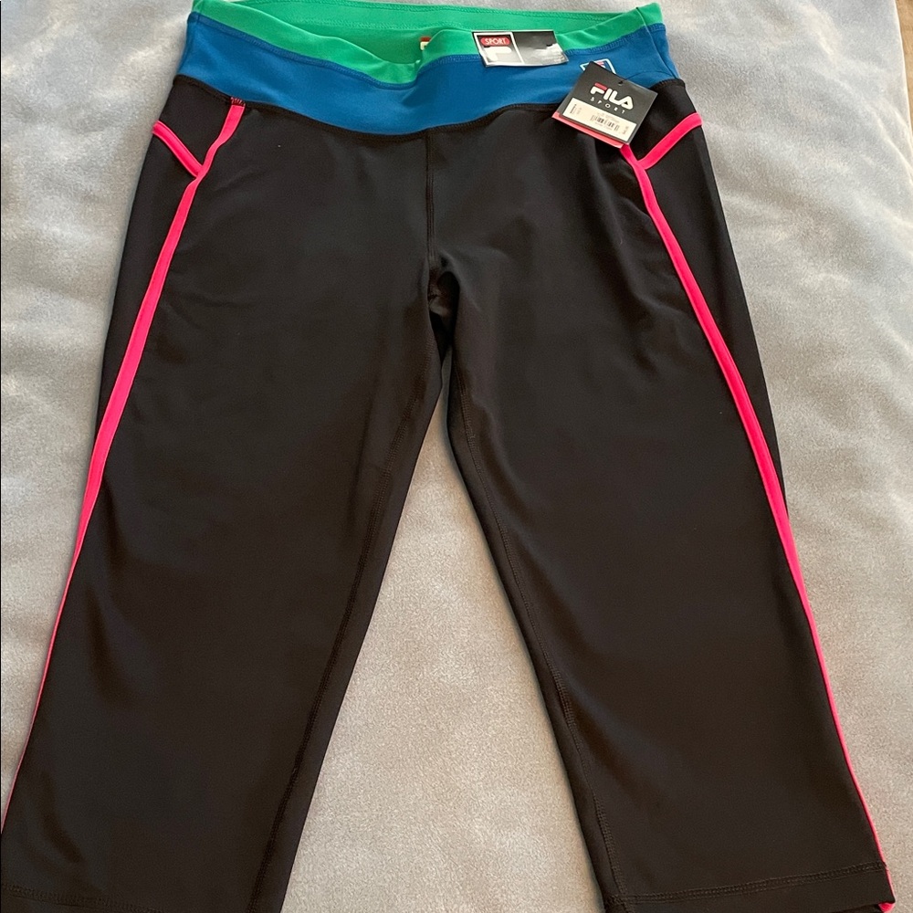 NWT Fila Sport Capri Leggings Colorblock Black Blue Green Pink Size Medium